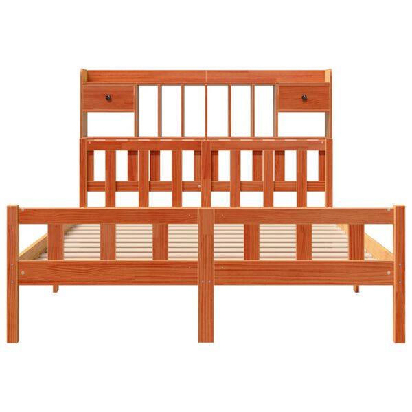 vidaXL gulta ar grāmatu plauktu, bez matrača, 150x200 cm, priedes koks