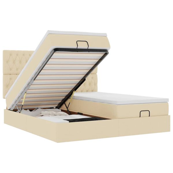 vidaXL Osmaņu gultas rāmis ar matračiem krēmkrāsas 160x200cm audums