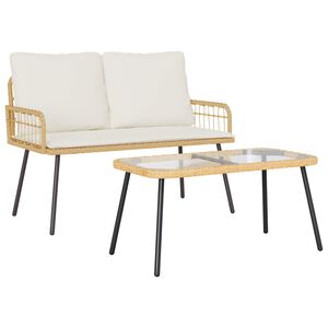 vidaXL Dārza ēdamgalds ar spilvenu 2 pcs Dabiska poliratāns