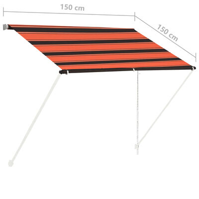 vidaXL markīze, oranža ar brūnu, 150x150 cm, izvelkama