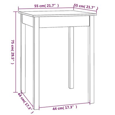 vidaXL virtuves galds, 55x55x75 cm, priedes masīvkoks