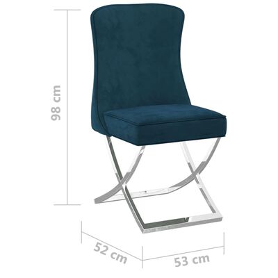 vidaXL virtuves krēsls, zils, 53x52x98 cm, samts, nerūsējošs tērauds