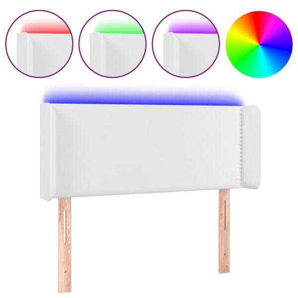 vidaXL gultas galvgalis ar LED, 93x16x78/88 cm, balta mākslīgā āda