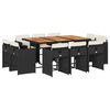 vidaXL 11-daļīgs dārza mēbeļu komplekts, matrači, melna PE rotangpalma