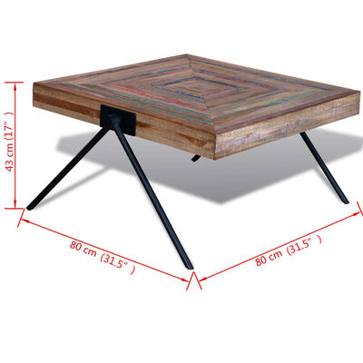 vidaXL kafijas galdiņš, V-formas kājas, pārstrādāts tīkkoks