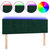 vidaXL gultas galvgalis ar LED, 144x5x78/88 cm, tum&scaron;i zaļ&scaron; samts
