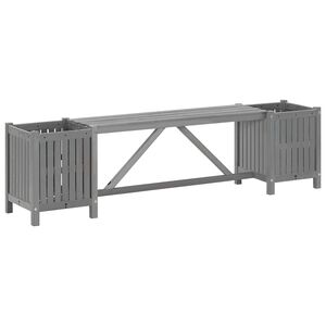 vidaXL dārza sols ar 2 puķu kastēm, 150 cm, pelēks akācijas masīvkoks