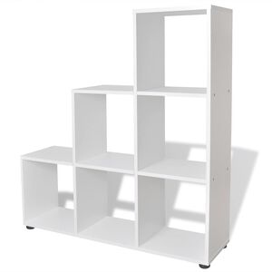 vidaXL grāmatu plaukts, 107 cm, kāpņu dizains, balts