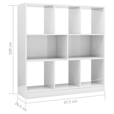 vidaXL grāmatu plaukts, 97,5x29,5x100 cm, spīdīgi balta skaidu plāksne