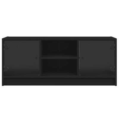 vidaXL TV skapītis ar stikla durvīm, melns, 102x37x42 cm