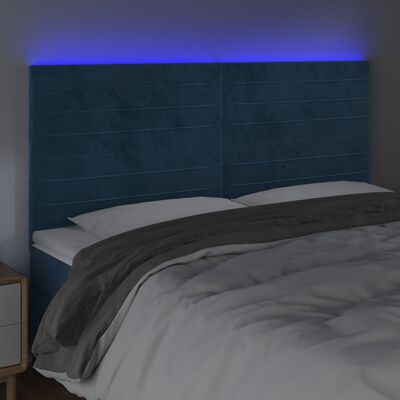 vidaXL gultas galvgalis ar LED, 200x5x118/128 cm, tumši zils samts