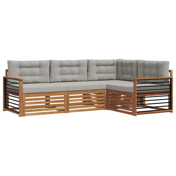 vidaXL Āra dīvānu komplekts ar spilvenu 4 pcs Dabīgs un gai&scaron;i pelēks