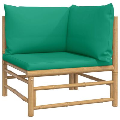 vidaXL dārza stūra dīvāni ar zaļiem matračiem, 2 gab., bambuss