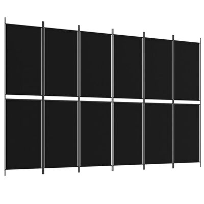 vidaXL 6-paneļu istabas aizslietnis, 300x200 cm, melns audums