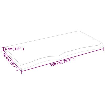 vidaXL galda virsma, 100x50x(2-4) cm, neapstrādāts ozola masīvkoks