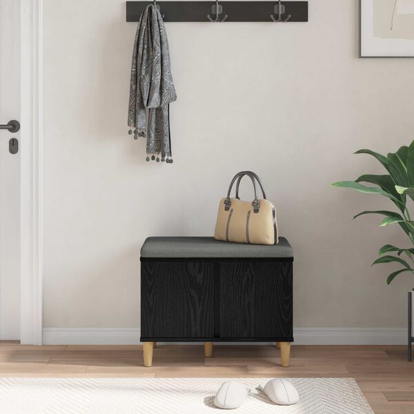 vidaXL Zāles sols ar spilvenu ar durvīm Melns ozolkoks 60 x 38 x 46 cm