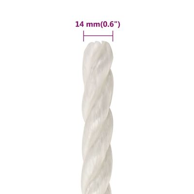 vidaXL darba virve, balta, 14 mm, 100 m, polipropilēns