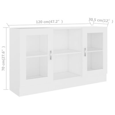 vidaXL vitrīna, balta, 120x30,5x70 cm, skaidu plāksne