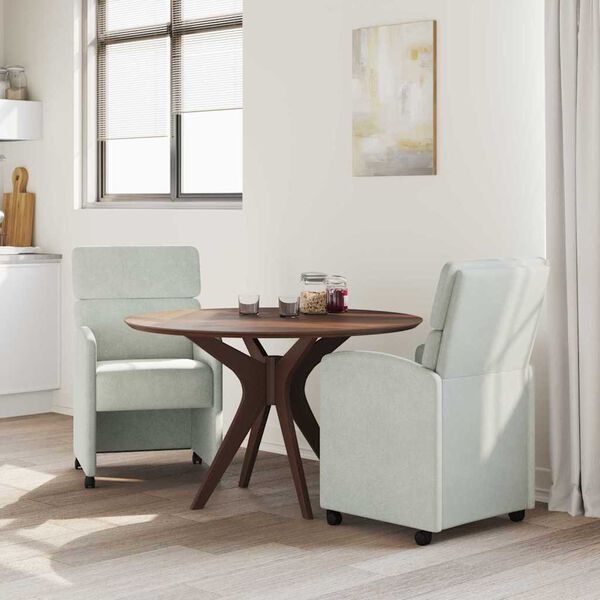 vidaXL Ēdamgalda krēsli ar ritenī&scaron;iem 2 pcs Gai&scaron;i pelēka Samts