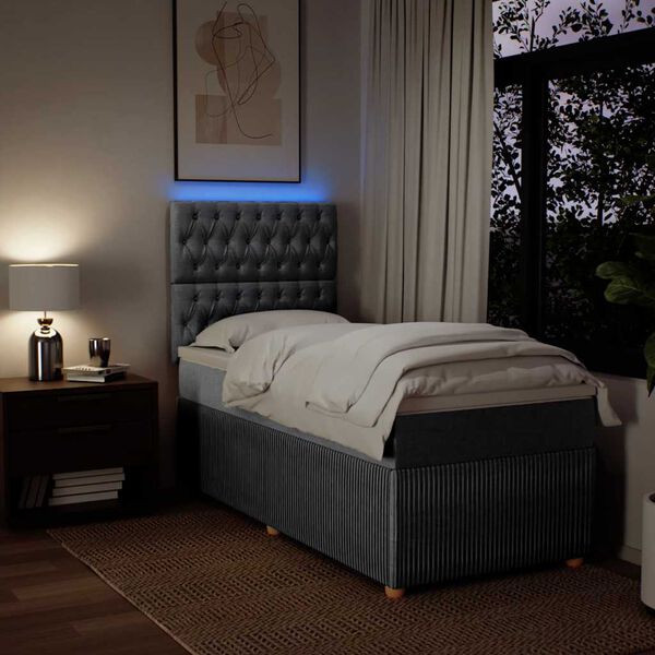 vidaXL atsperu gultas rāmis ar matraci, gai&scaron;i pelēka audums, 100x200cm