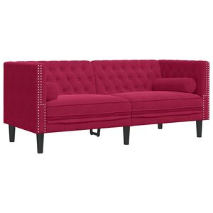 vidaXL Chesterfield dīvāns ar balstiem, divvietīgs, vīnsarkans samts