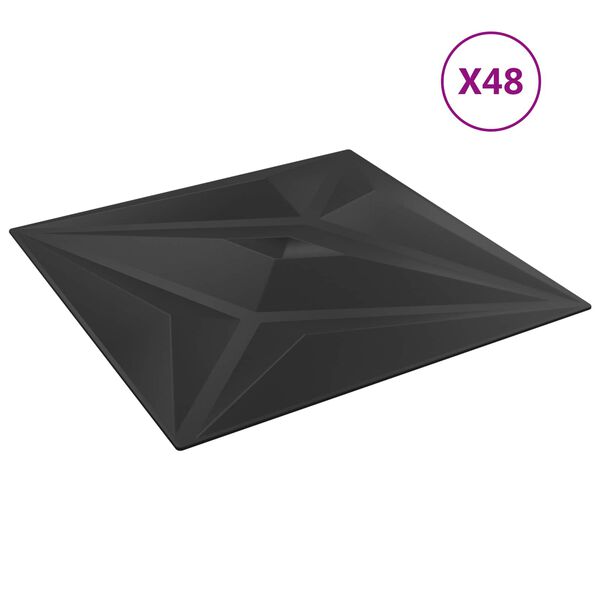 vidaXL Sienas paneļi 48 pcs Melnā Zvaigzne 50 x 50 cm XPS Putu