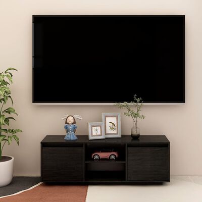 vidaXL TV skapītis, melns, 110x30x40 cm, priedes masīvkoks