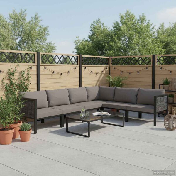 vidaXL 7-daļīgs dārza mēbeļu komplekts ar matračiem, PE rotangpalma