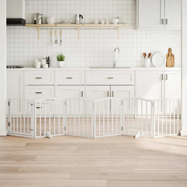 vidaXL suņu vārti ar durvīm, salokāmi, 6 paneļi, 300 cm, papeles koks