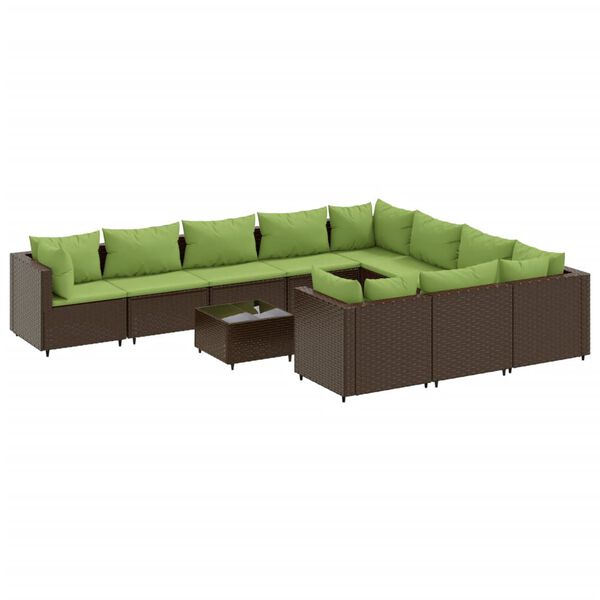 vidaXL 11-daļīgs dārza dīvāna komplekts, matrači, brūna PE rotangpalma