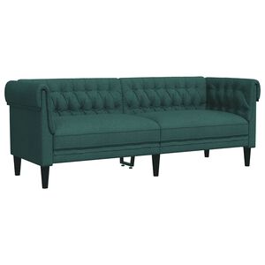 vidaXL trīsvietīgs Chesterfield dīvāns, tum&scaron;i zaļ&scaron; audums