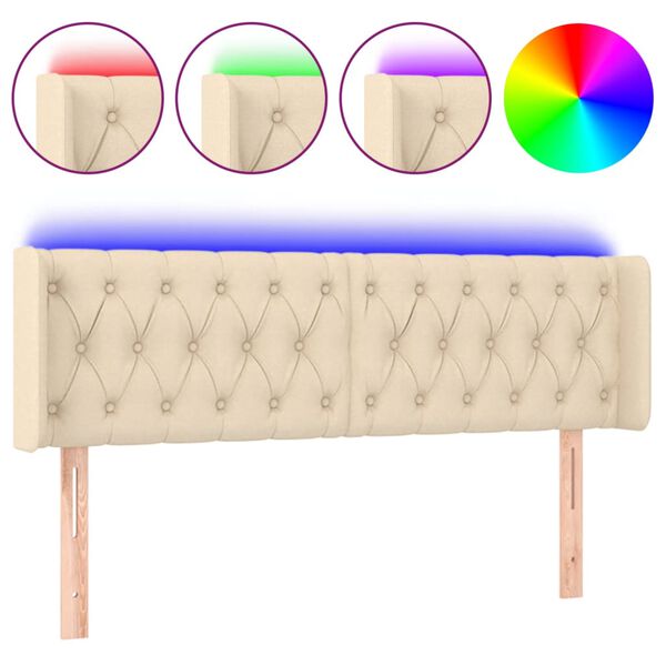 vidaXL gultas galvgalis ar LED, 147x16x78/88 cm, krēmkrāsas audums