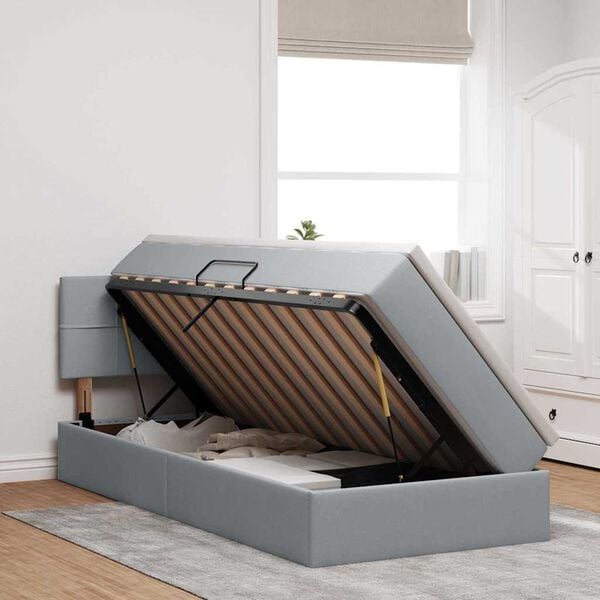 vidaXL Gulta ar uzglabā&scaron;anas vietu un matraci Gai&scaron;i pelēks 90 x 190 cm