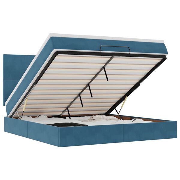 vidaXL Osmaņu gultas rāmis ar matračiem tum&scaron;i zils 180x200cm audums