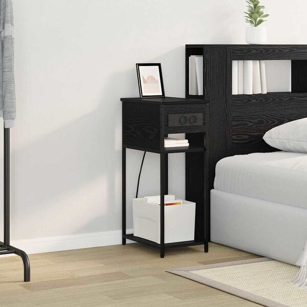 vidaXL Nakts skapītis Melns ozolkoks 41 x 28 x 76 cm Inženierijas koks