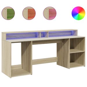 vidaXL rakstāmgalds, LED, ozola krāsa, 200x55x91 cm, inženierijas koks