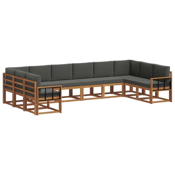 vidaXL Āra dīvānu komplekts ar spilvenu 10 pcs Dabisks un antracīts