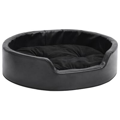 vidaXL suņu gulta, melna, 69x59x19 cm, plīšs, mākslīgā āda