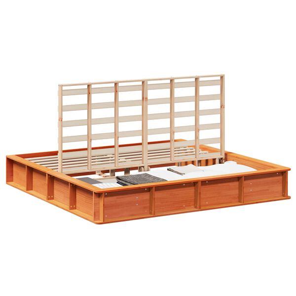 vidaXL Gultas rāmis Vaks brūns 200 x 200 cm Ciets priedes koks