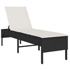 vidaXL sauļo&scaron;anās krēsls ar spilvenu, melns, 55x200x44 cm, PE rotangpalma