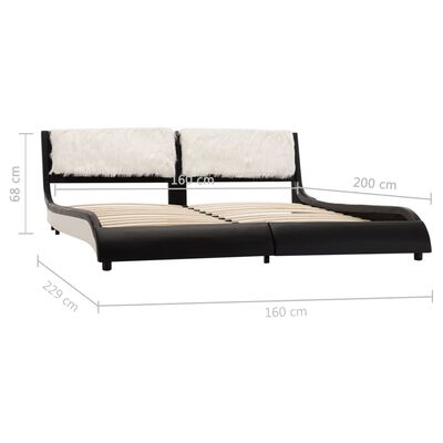 vidaXL gultas rāmis ar LED, balta un melna mākslīgā āda, 150x200 cm