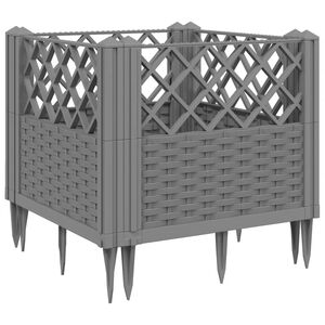 vidaXL dārza puķu kaste ar mietiņiem gai&scaron;i pelēka 43,5x43,5x43,5 cm PP