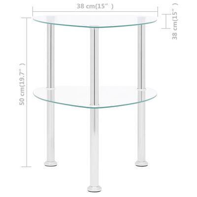 vidaXL 2 līmeņu galdiņš, 38x38x50 cm, caurspīdīgs, rūdīts stikls