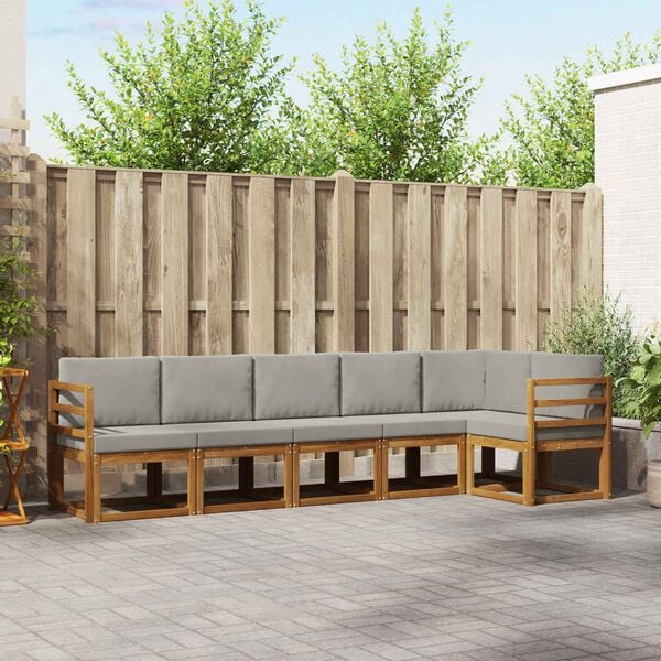 vidaXL Āra dīvānu komplekts ar spilvenu 6 pcs Dabīgs un gai&scaron;i pelēks