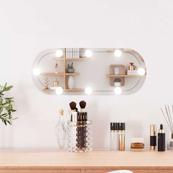 vidaXL sienas spogulis ar LED, 20x50 cm, stikls, ovāls