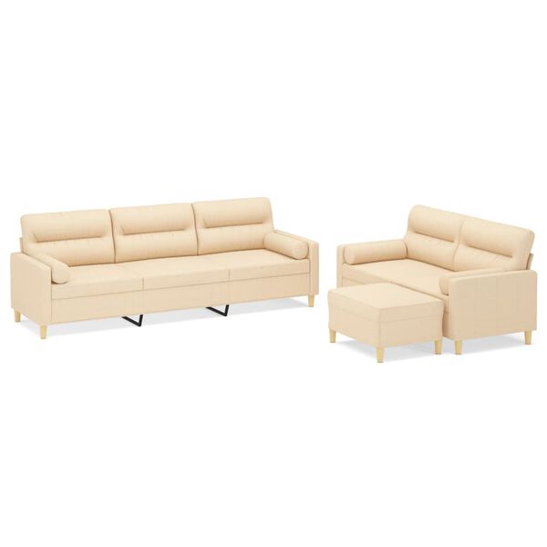 vidaXL trīsdaļīgs dīvānu komplekts ar spilveniem, krēmkrāsas audums