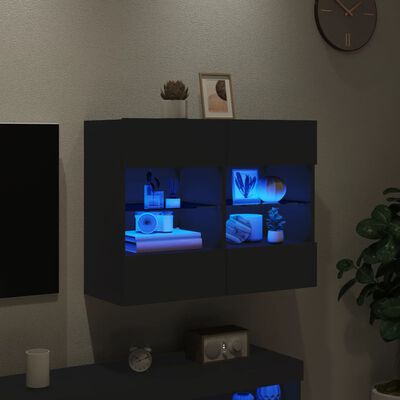 vidaXL TV galdiņš ar LED lampiņām, melni, 78,5x30x60,5 cm