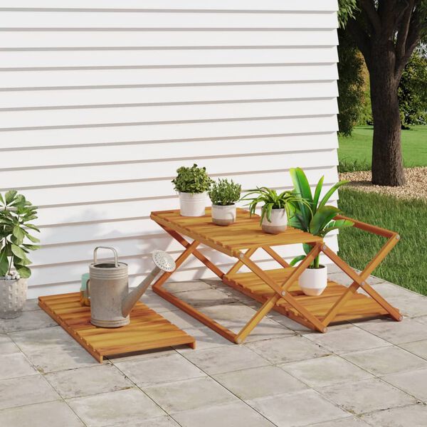 vidaXL saliekams plaukts ar 3 līmeņiem, 70x31x63cm, akācijas masīvkoks