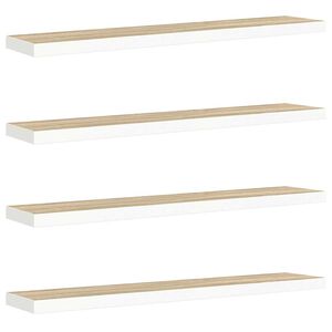 vidaXL sienas plaukti, 4 gab., balti, ozolkoka, 120x23,5x3,8 cm, MDF