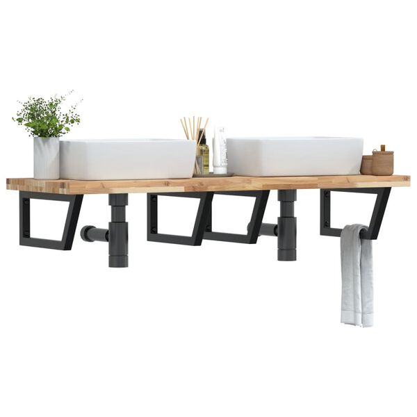 vidaXL izlietnes plaukts, stiprināms pie sienas, tērauds, akācija